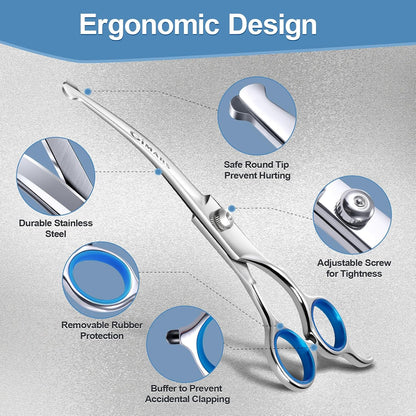 Titanium Coated Professional 6 in 1 4CR Stainless Steel Dog Grooming Scissors with Safety round Tip, Heavy Duty Pet Grooming Scissor for Dogs, Cats and Other Animals